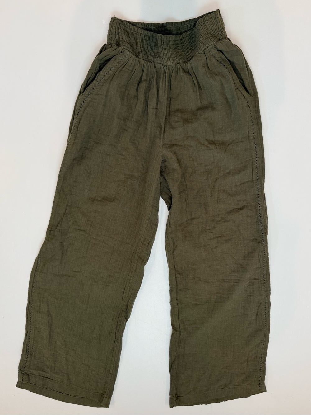 aerie, Deep Olive Green (great neutral!) Elastic Waist Wide Leg Pants, XS